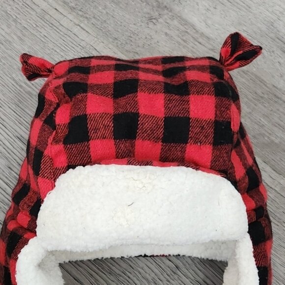 Joe Fresh Boys Red Buffalo Plaid Winter Trappers Hat and Mittens Size 12-24 M - Picture 4 of 9